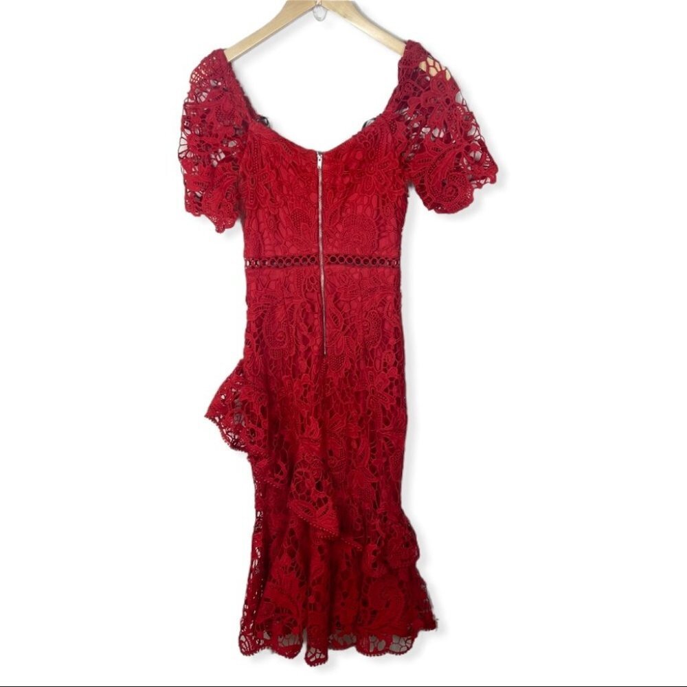 Lulus Briarwood Lace Ruffle Midi Dress Red Womens Size XS Midi Sexy Romantic NEW - Picture 5 of 10